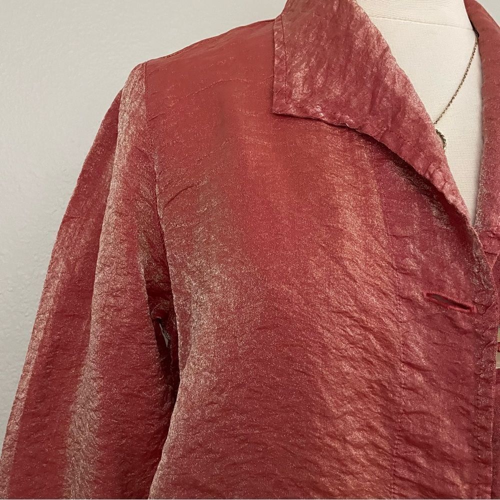 Metallic Textured Button Front Oversize Top - Picture 3 of 5